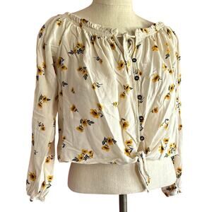 Womens Top Size Small Cream Floral Summery Fairy Garden Tea Party Whimsy